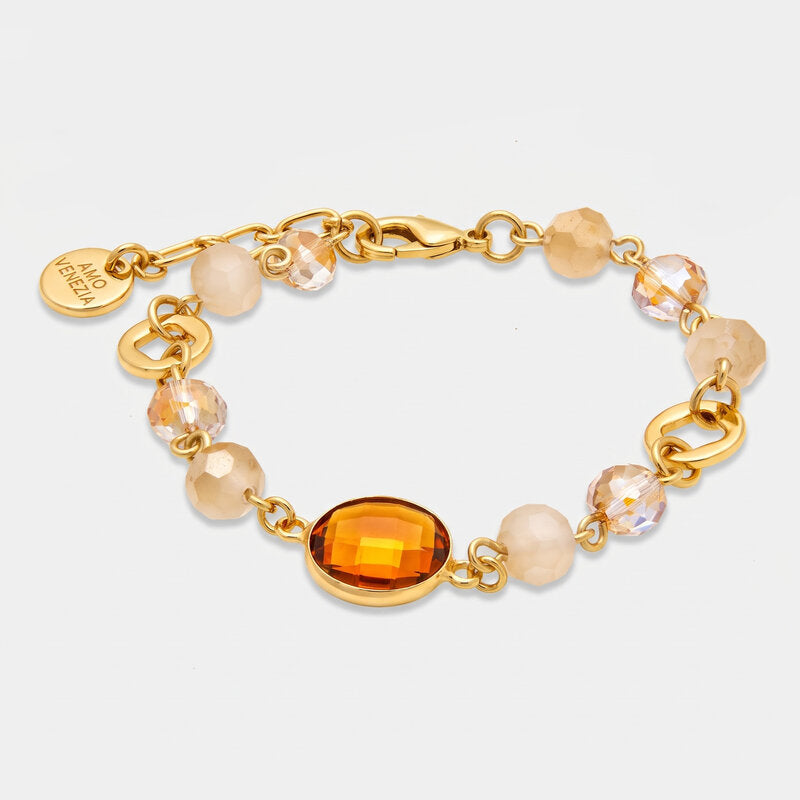 Bracciale in Metallo con sfere e cristalli marroni - BYSIMON gioielli