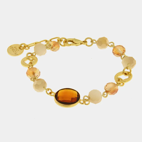 Bracciale in Metallo con sfere e cristalli marroni - BYSIMON gioielli