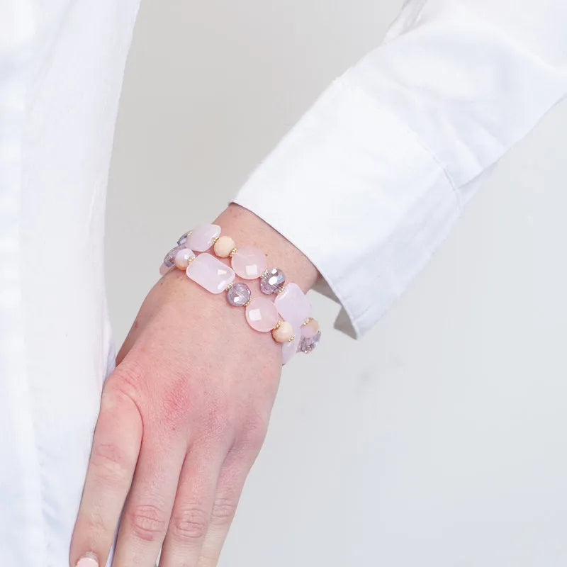Bracciale in Metallo multifilo con cristalli rosa ispirati al vetro di Murano - BYSIMON gioielli