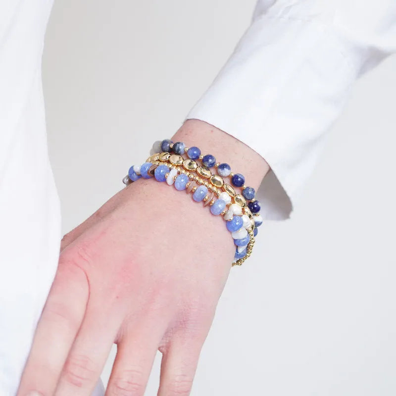 Bracciale in Metallo multifilo con cristalli blu ispirati al vetro di Murano