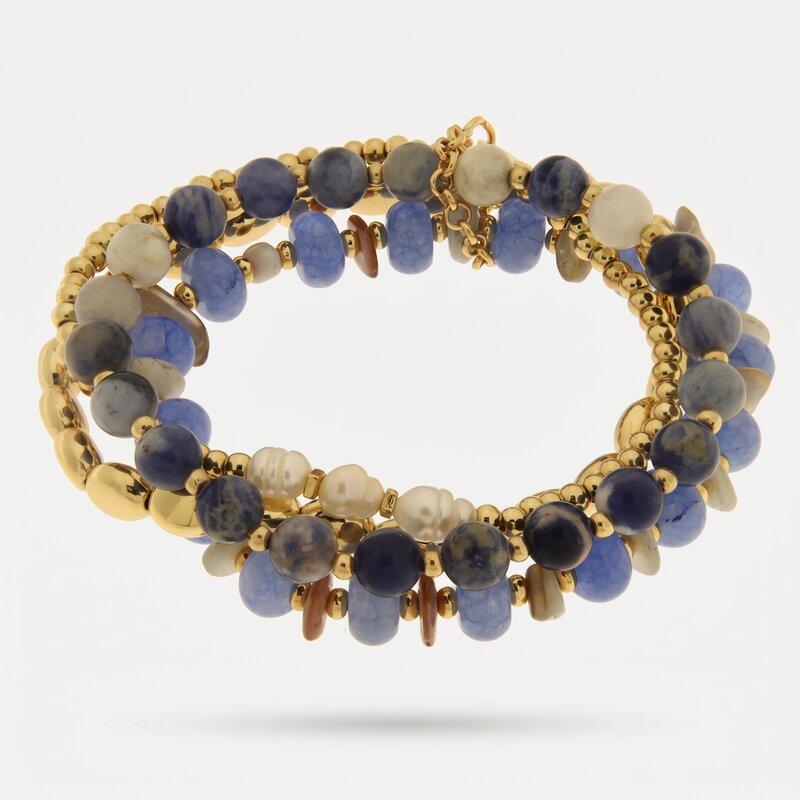 Bracciale in Metallo multifilo con cristalli blu ispirati all'art glass - BYSIMON gioielli