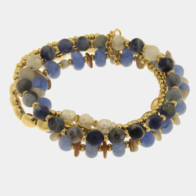 Bracciale in Metallo multifilo con cristalli blu ispirati al vetro di Murano
