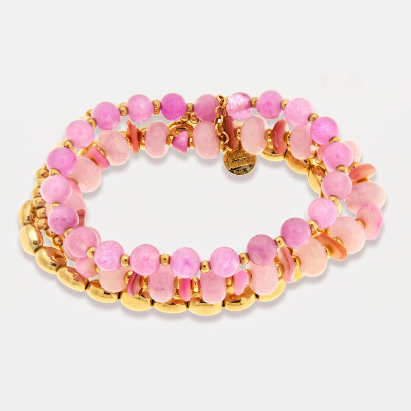 Bracciale in Metallo multifilo con cristalli rosa ispirati all'art glass - BYSIMON gioielli