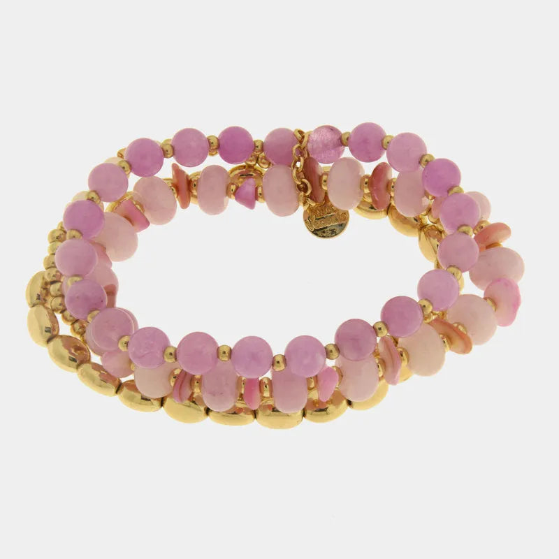Bracciale in Metallo multifilo con cristalli rosa ispirati al vetro di Murano