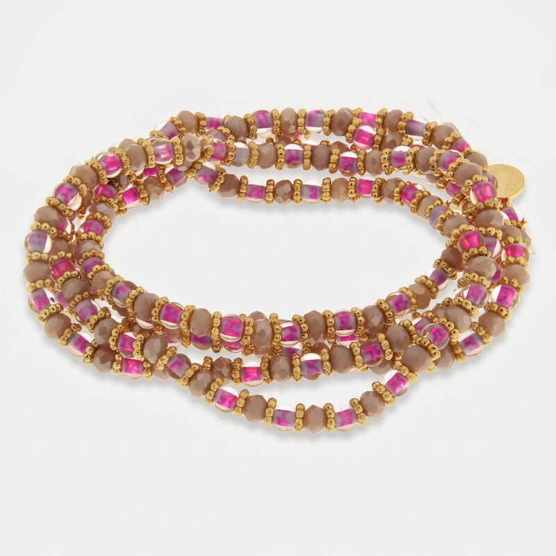 Bracciale in Metallo multifilo con cristalli rosa ispirati all'art glass - BYSIMON gioielli