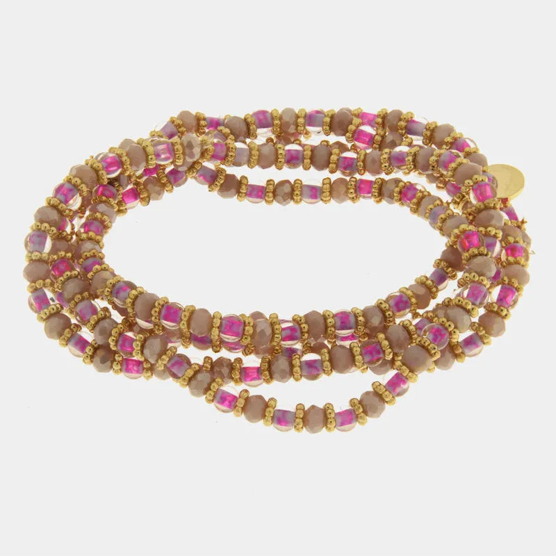 Bracciale in Metallo multifilo con cristalli rosa ispirati al vetro di Murano