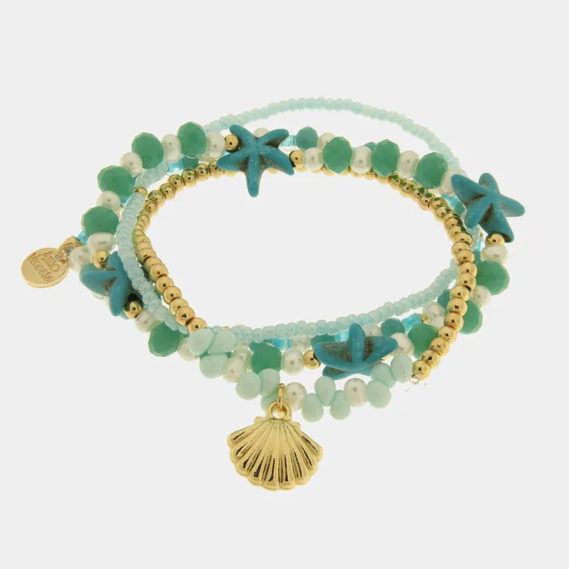Bracciale in Metallo multifilo con cristalli verdi e conchiglia AMOVENEZIA - gioiello BySimon