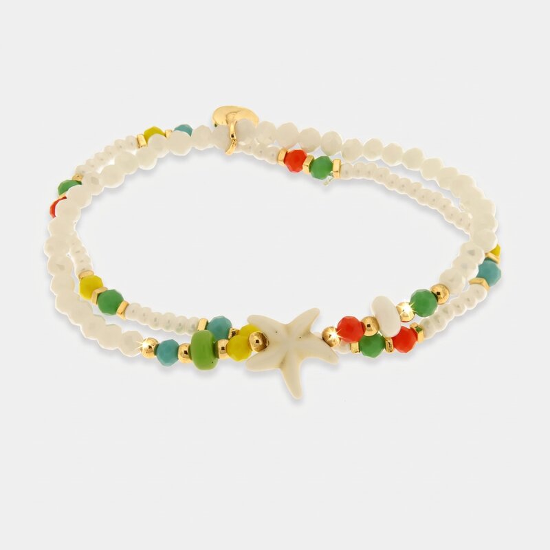 Bracciale in Metallo multifilo con cristallli bianchi e stella marina - BYSIMON gioielli