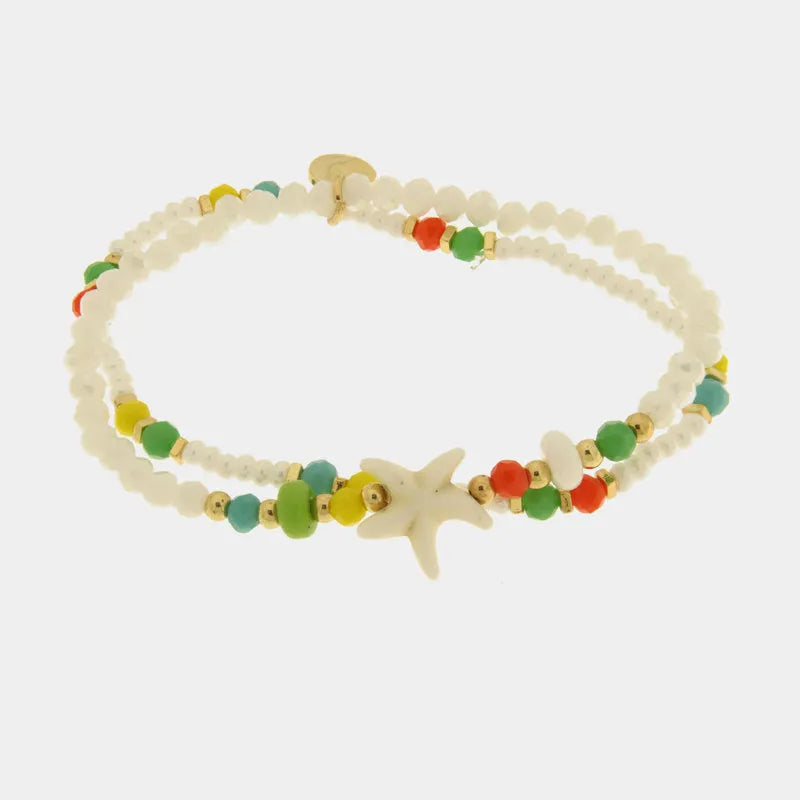 Bracciale in Metallo multifilo con cristallli bianchi e stella marina - BYSIMON gioielli