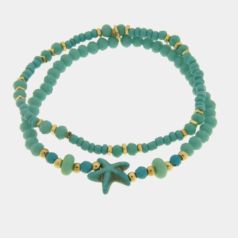 Bracciale in Metallo multifilo con cristalli verdi e stella marina