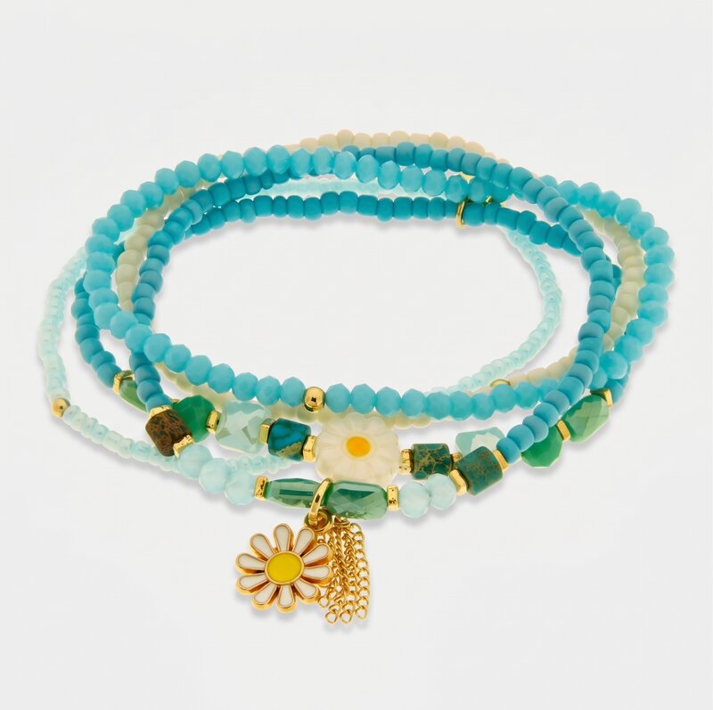 Bracciale in Metallo multifilo con cristalli verdi e margherite - BYSIMON gioielli