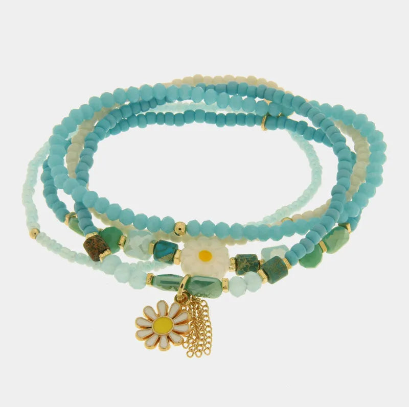 Bracciale in Metallo multifilo con cristalli verdi e margherite