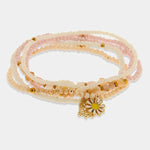 Bracciale in Metallo multifilo con cristalli rosa e margherita - BYSIMON gioielli