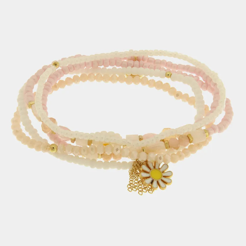 Bracciale in Metallo multifilo con cristalli rosa e margherita