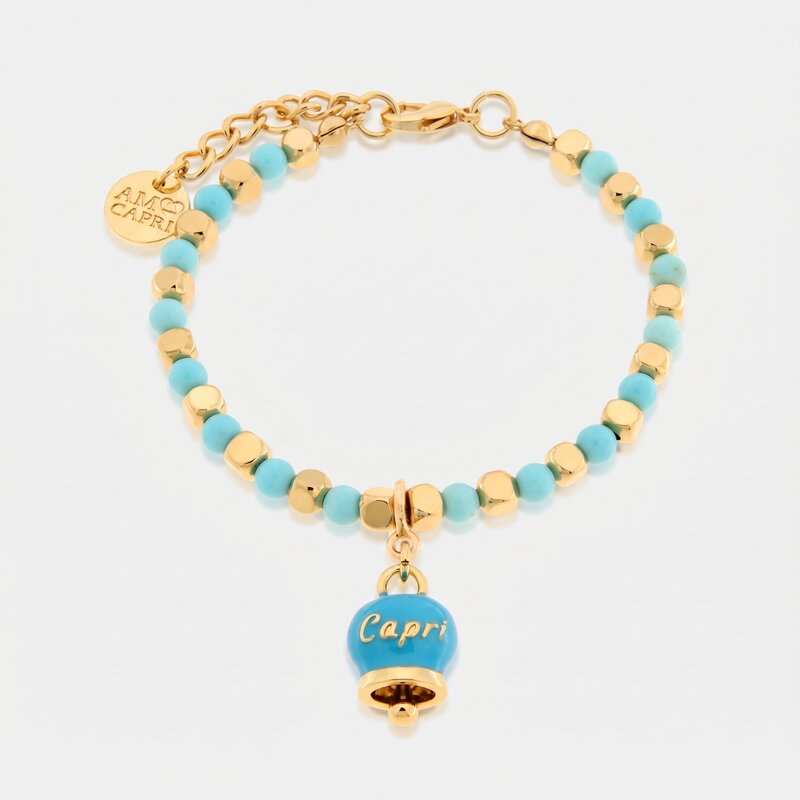 Bracciale in Metallo con sfere e campanella Capri turchese