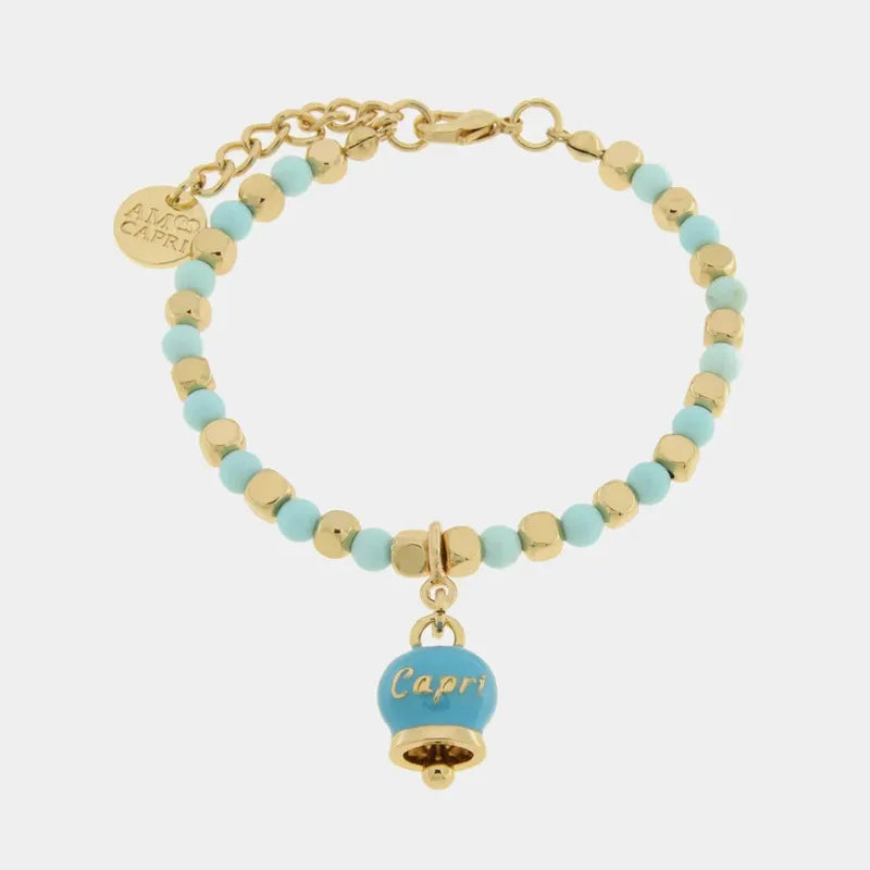Bracciale in Metallo con sfere e campanella Capri turchese