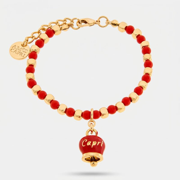 Bracciale in Metallo con sfere e campanella Capri rossa