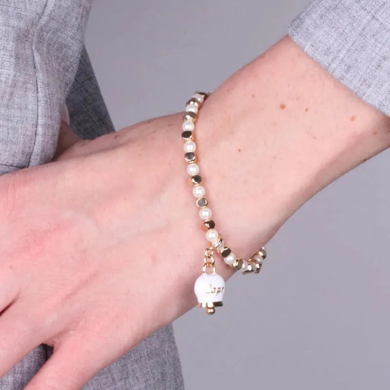 Bracciale in Metallo con sfere e campanella Capri bianca