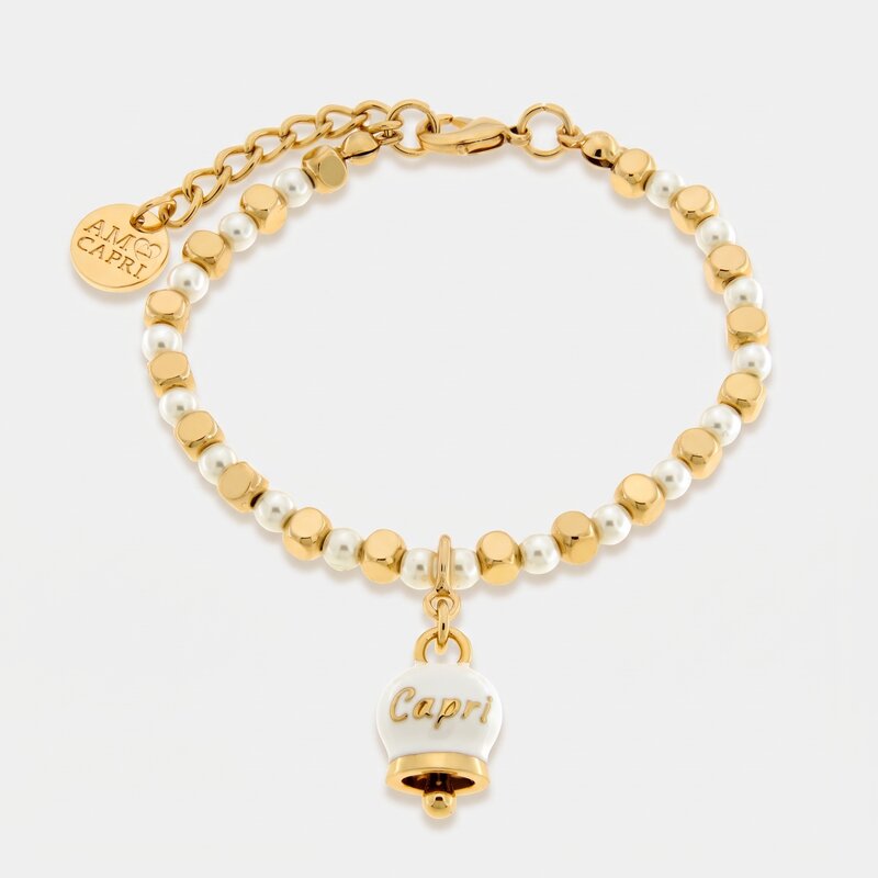 Bracciale in Metallo con sfere e campanella Capri bianca