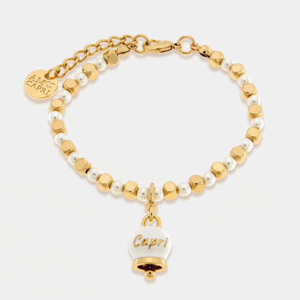 Bracciale in Metallo con sfere e campanella Capri bianca