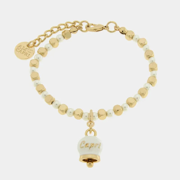 Bracciale in Metallo con sfere e campanella Capri bianca