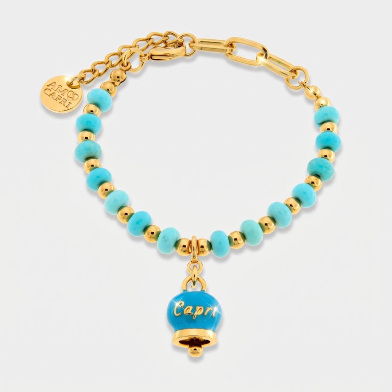 Bracciale in Metallo con sfere e campanella Capri turchese