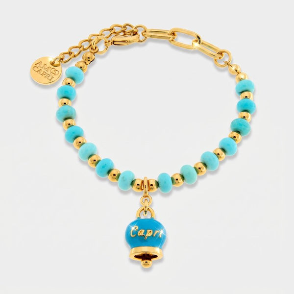 Bracciale in Metallo con sfere e campanella Capri turchese