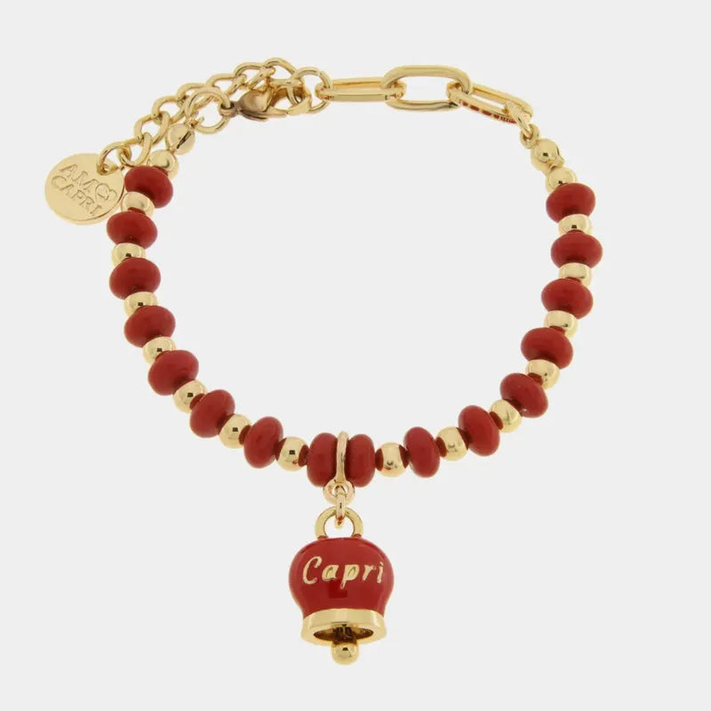 Bracciale in Metallo con sfere e campanella Capri rossa