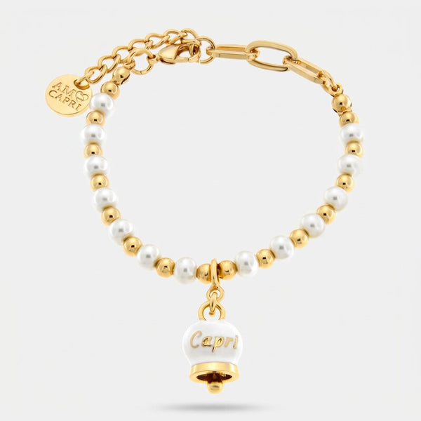 Bracciale in Metallo con sfere e campanella Capri bianca