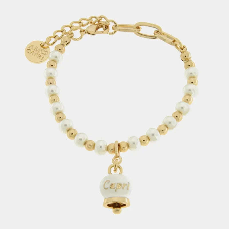 Bracciale in Metallo con sfere e campanella Capri bianca