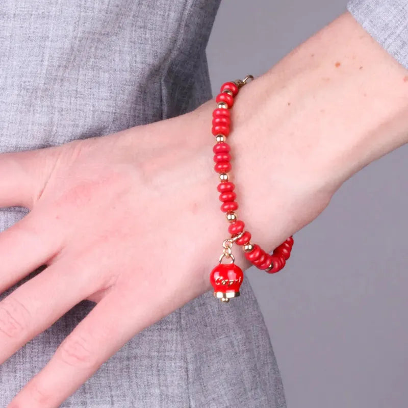 Bracciale in Metallo con sfere e campanella Capri rossa