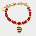 Bracciale in Metallo con sfere e campanella Capri rossa