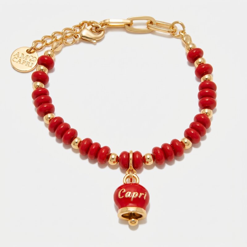 Bracciale in Metallo con sfere e campanella Capri rossa