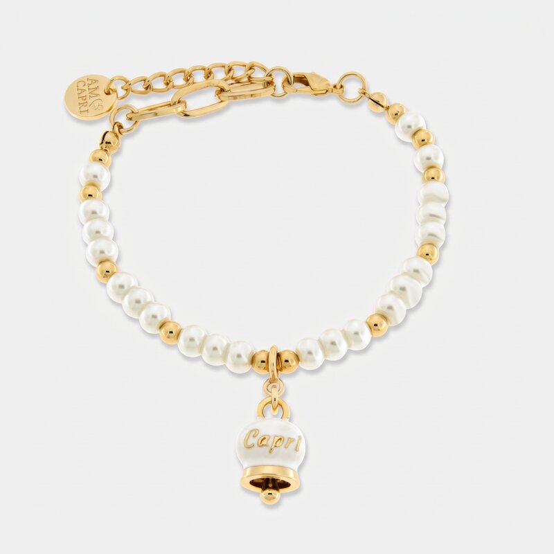 Bracciale in Metallo con sfere e campanella Capri bianca