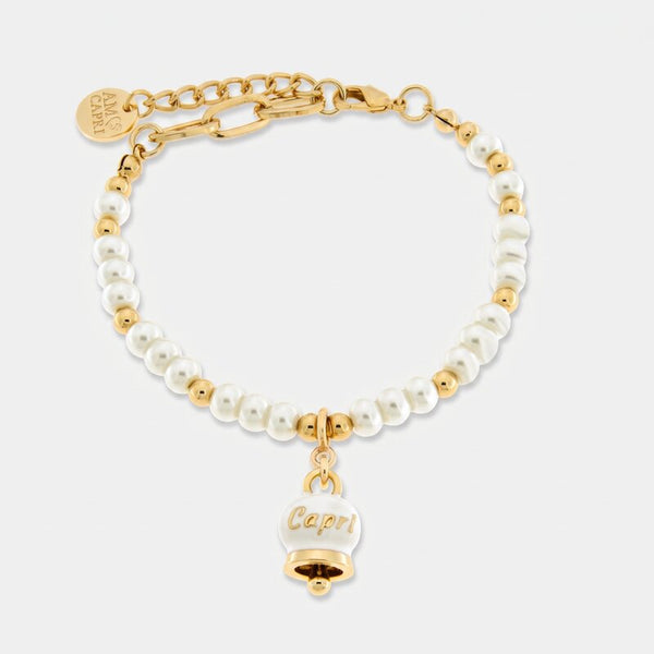 Bracciale in Metallo con sfere e campanella Capri bianca