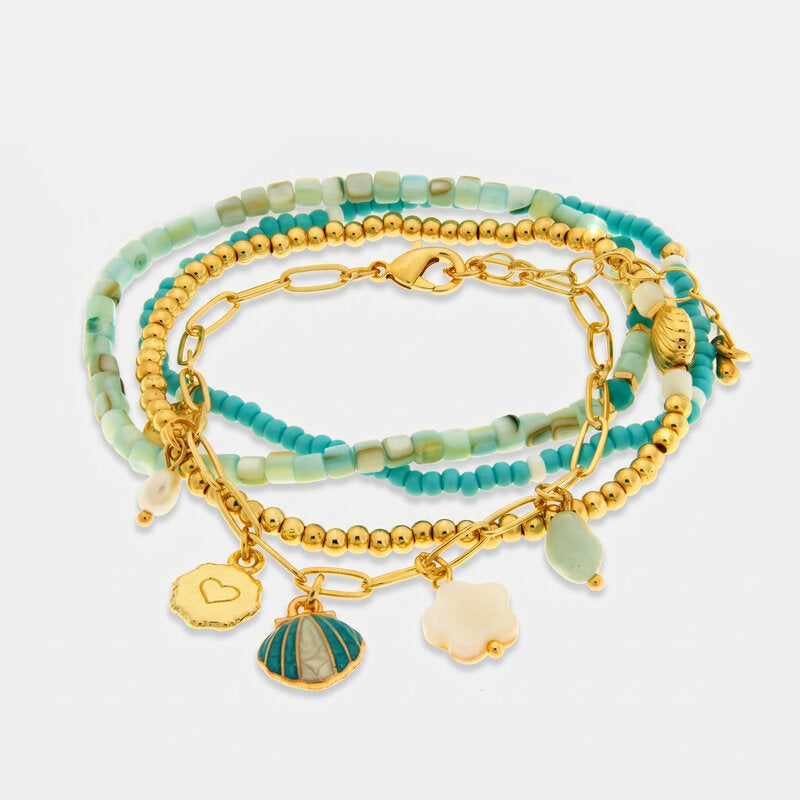Bracciale in Metallo set turchese con fiore, conchiglia e cuore - BYSIMON gioielli