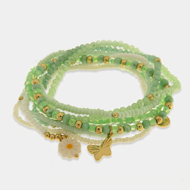 Bracciale in Metallo set verde e bianco con farfalla e margherita - BYSIMON gioielli