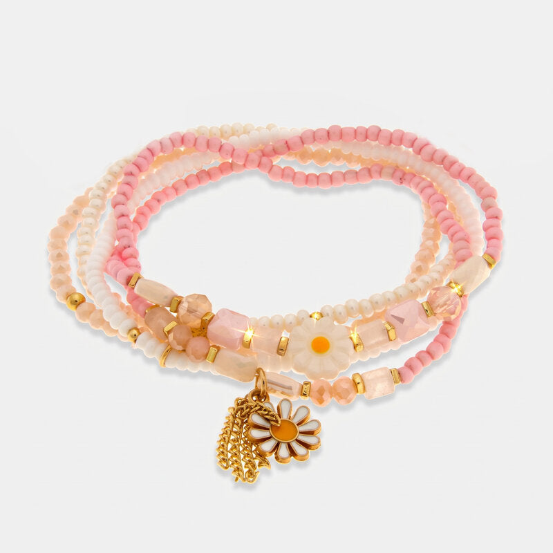 Bracciale in Metallo set bianco e rosa con margherita - BYSIMON gioielli