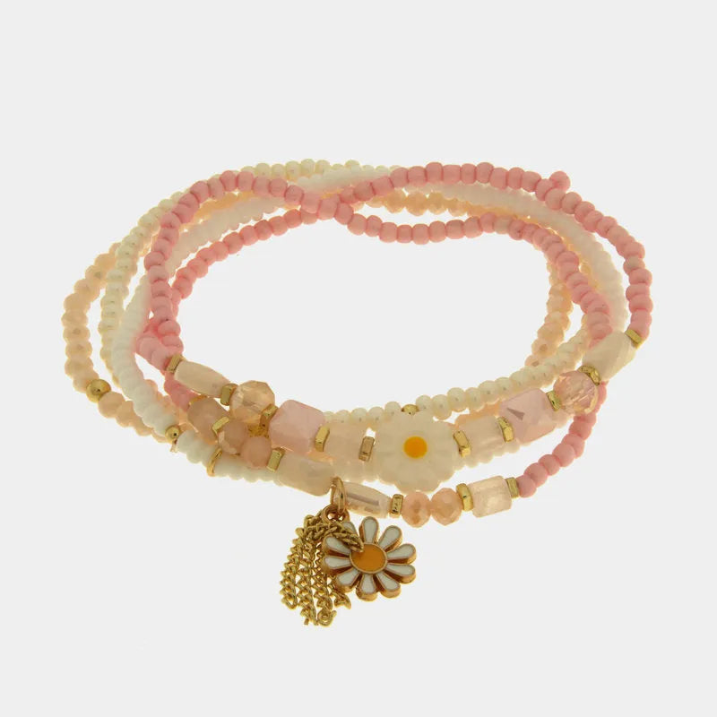 Bracciale in Metallo set bianco e rosa con margherita