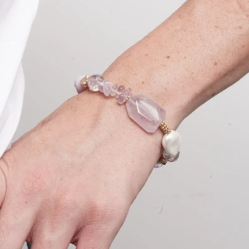 Bracciale in Metallo elastico con cristalli rosa - BYSIMON gioielli