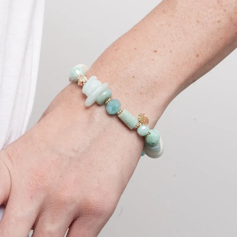 Bracciale in Metallo elastico con cristalli verdi - BYSIMON gioielli