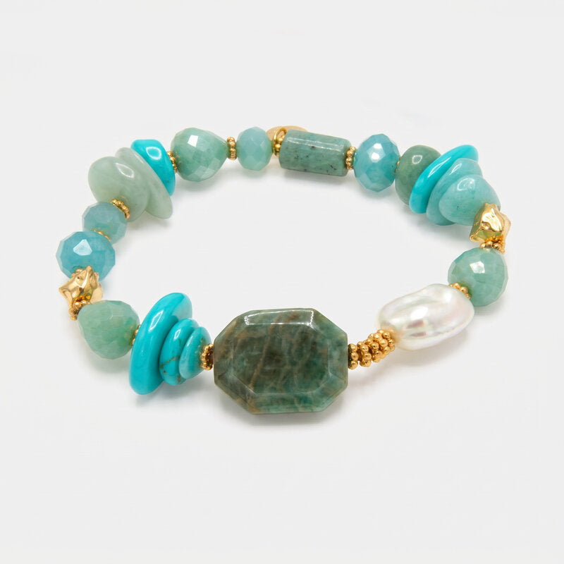 Bracciale in Metallo elastico con cristalli verdi - BYSIMON gioielli