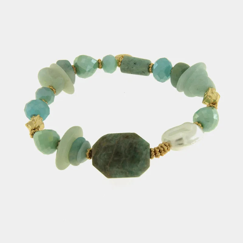 Bracciale in Metallo elastico con cristalli verdi - BYSIMON gioielli