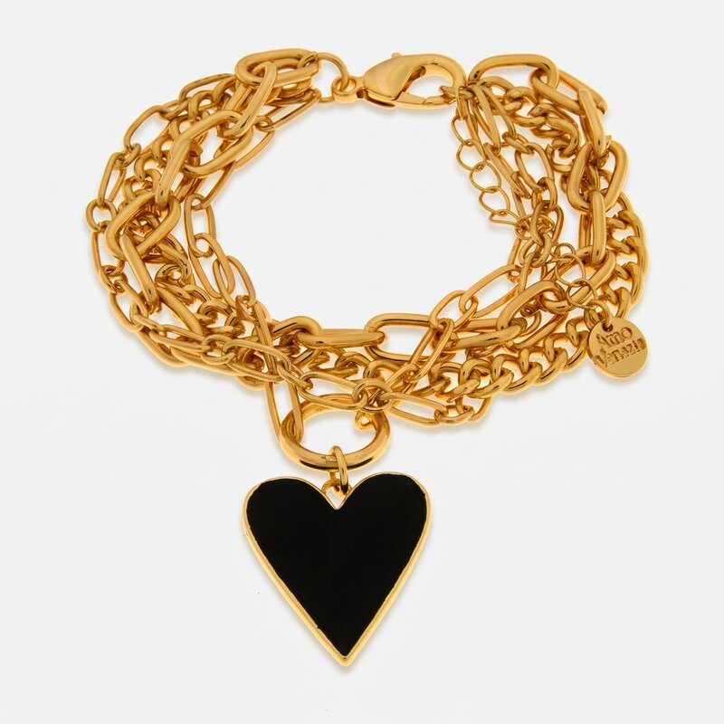 Bracciale in Metallo multicatena con cuore nero - BYSIMON gioielli