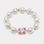 Bracciale in Metallo con perle e cristallo rosa - BYSIMON gioielli