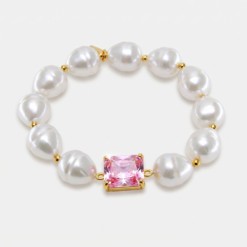 Bracciale in Metallo con perle e cristallo rosa - BYSIMON gioielli