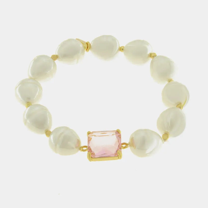 Bracciale in Metallo con perle e cristallo rosa - BYSIMON gioielli