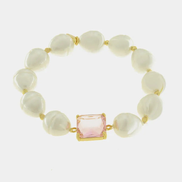 Bracciale in Metallo con perle e cristallo rosa - BYSIMON gioielli
