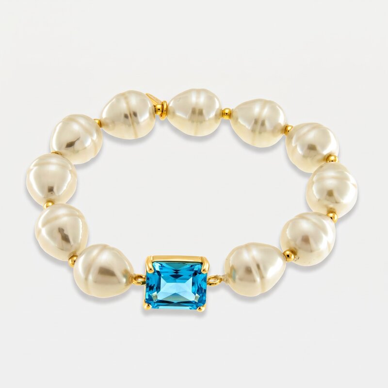 Bracciale in Metallo con perle e cristallo azzurro - BYSIMON gioielli