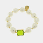 Bracciale in Metallo con perle e cristallo verde - BYSIMON gioielli